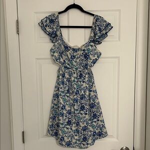 Altar'd State White Dress with Blue Floral Print